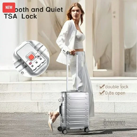 20 Inch Aluminum Carry On Luggage Hard Shell Spinner Wheels Airline Approved